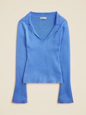 J. Crew Womens Fitted Pullover V Neck Sweater Blue Size L Lyocell Silk Collared